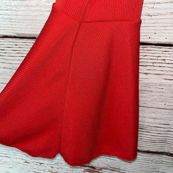 Women’s Ribbed Red V-Neck Bell Sleeve Blouse - Picture 3 of 4